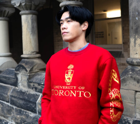Lunar New Year collection, student wearing crewneck