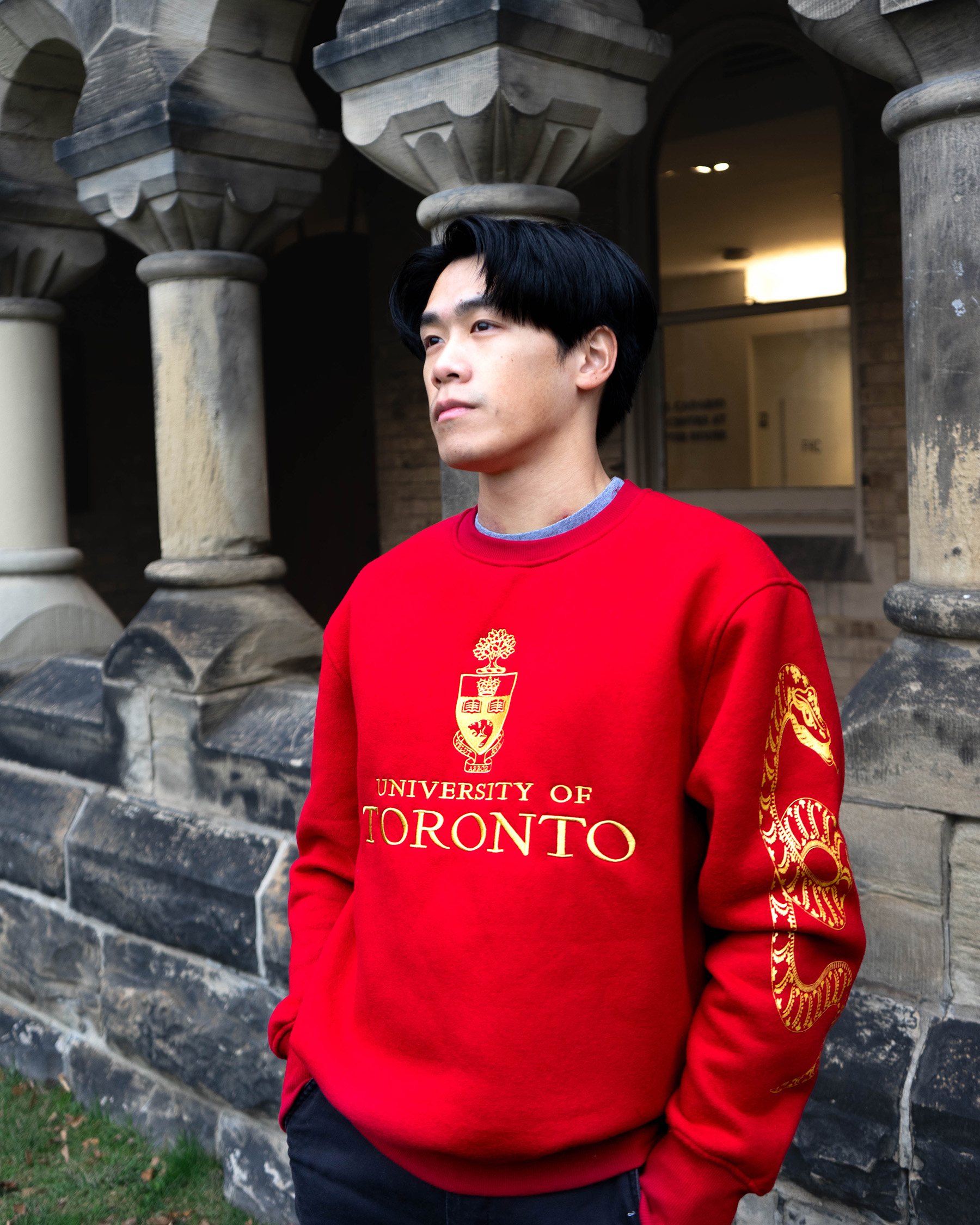 Lunar New Year collection, student wearing crewneck