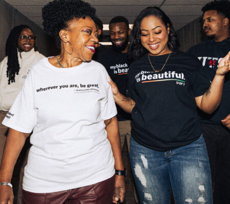 Black Student Engagement collection, on image Andria Lewis-Alexander, the lead coordinator with a student